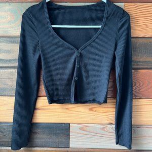SHEIN Black Ribbed Button Up Crop Top Size S